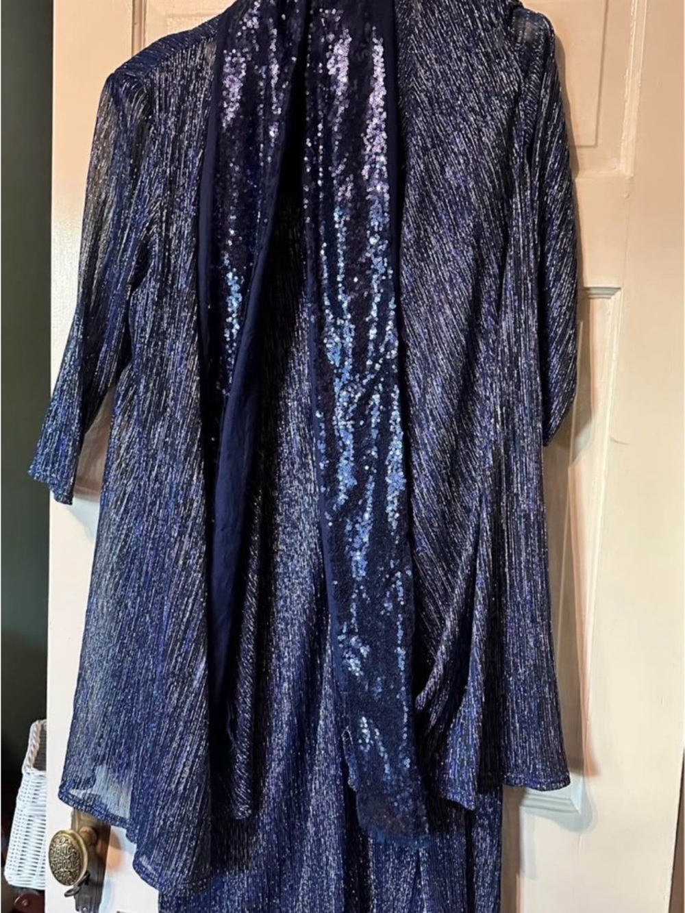 Navy Metallic Glitter 3-Piece Formal Dress   Mother of the Bridge Evening Wear
